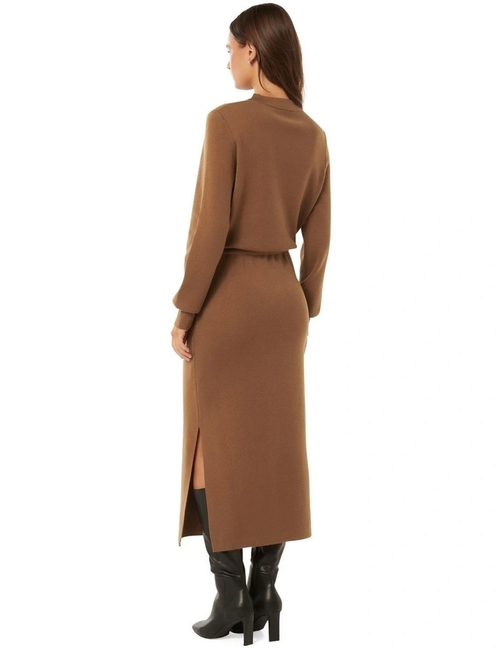 Carmella Knit Midi Dress in Brown