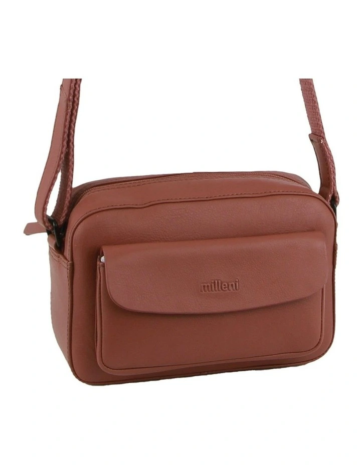 Leather Multi-Zip Cross-Body Bag in Rose