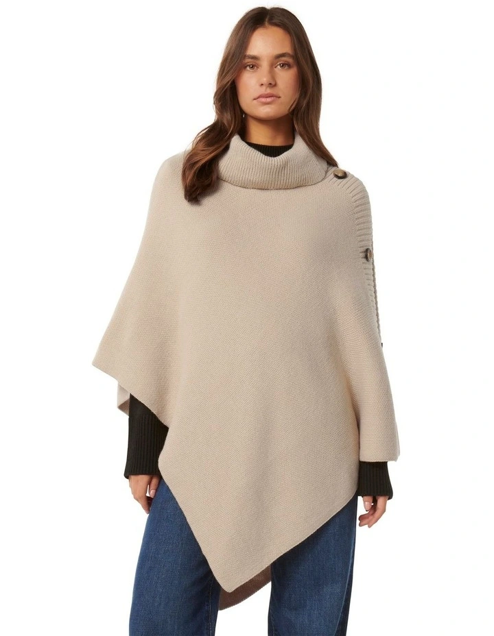 Betty Button Poncho in Beige