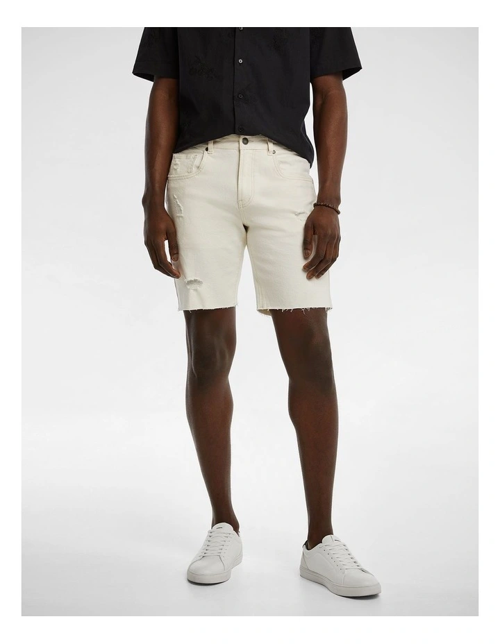 Balmain Ripped Denim Short in Natural