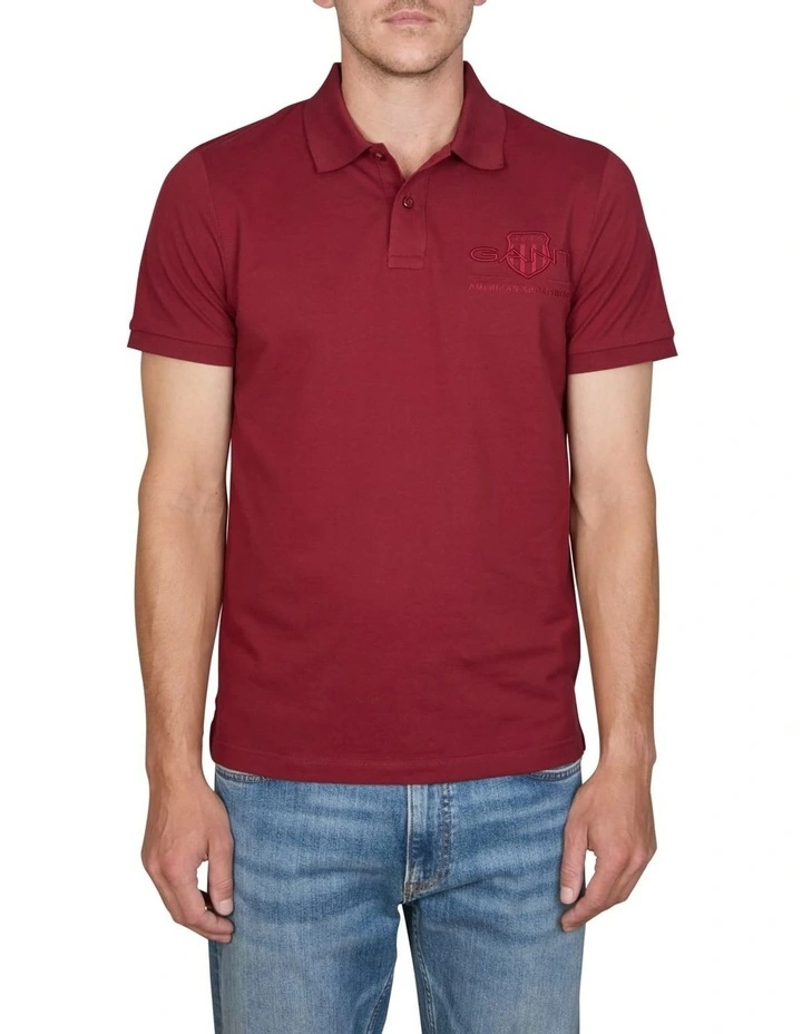 Tonal Shield Polo Shirt in Plumped Red