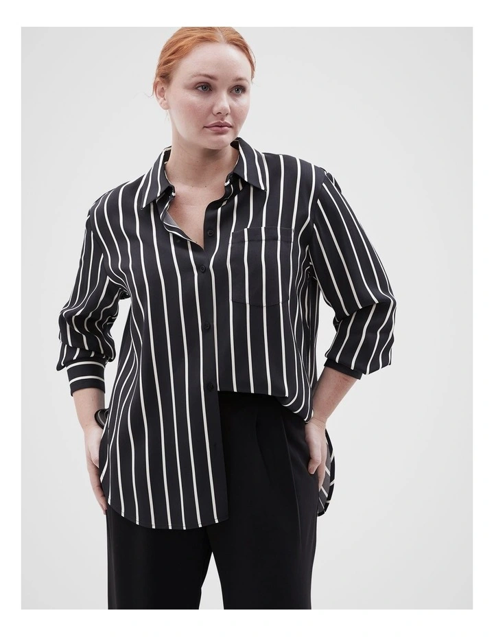Relaxed Stripe Shirt in Black Ecru