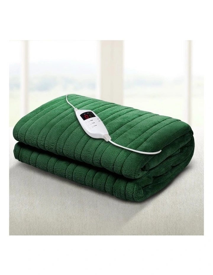 Electric Throw Rug Fleece Heated Blanket in Green