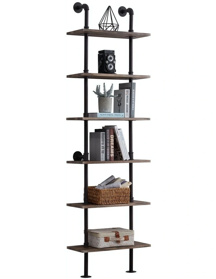 IHOMDEC 6 Tier Industrial Pipe Ladder Shelf Brown