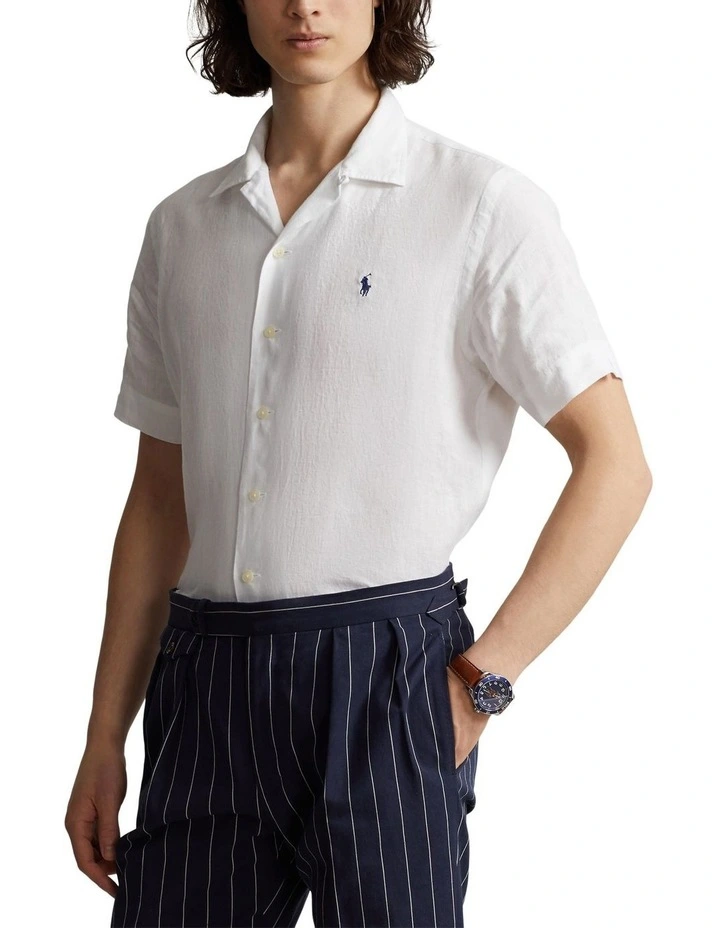 Classic Fit Linen Camp Shirt in White