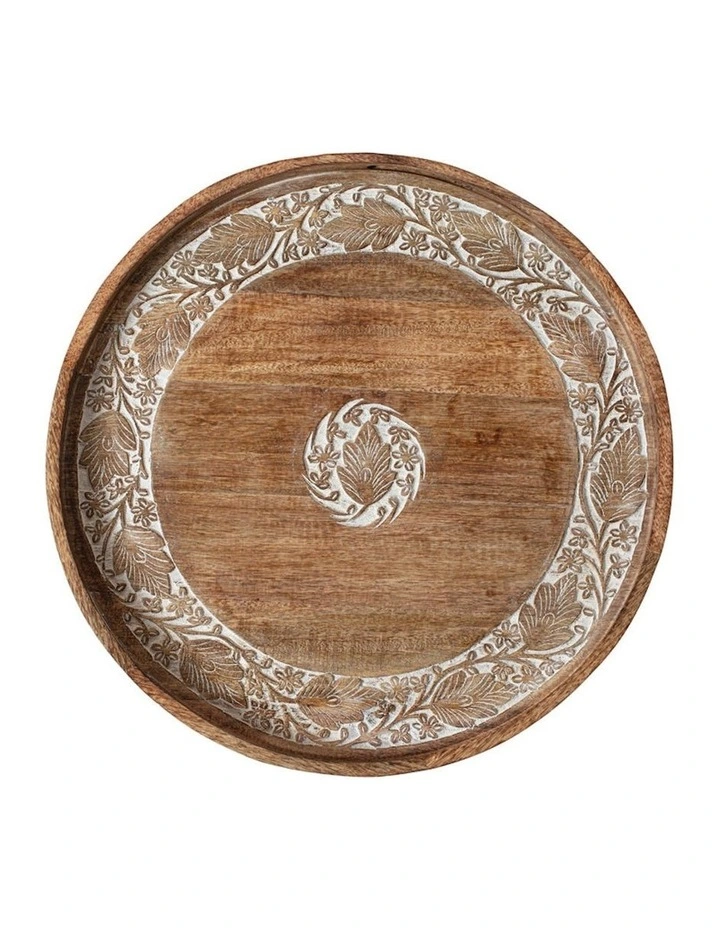 Handcrafted Mangowood Round Tray/Wallhanging in Natural