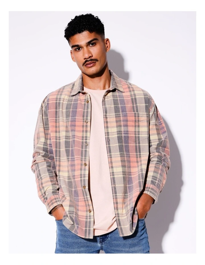 Copernicus Cord Check Long Sleeve Overshirt in Multicolour