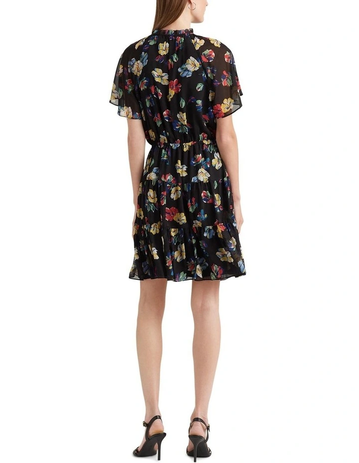 Floral Crinkle Georgette Dress in Black