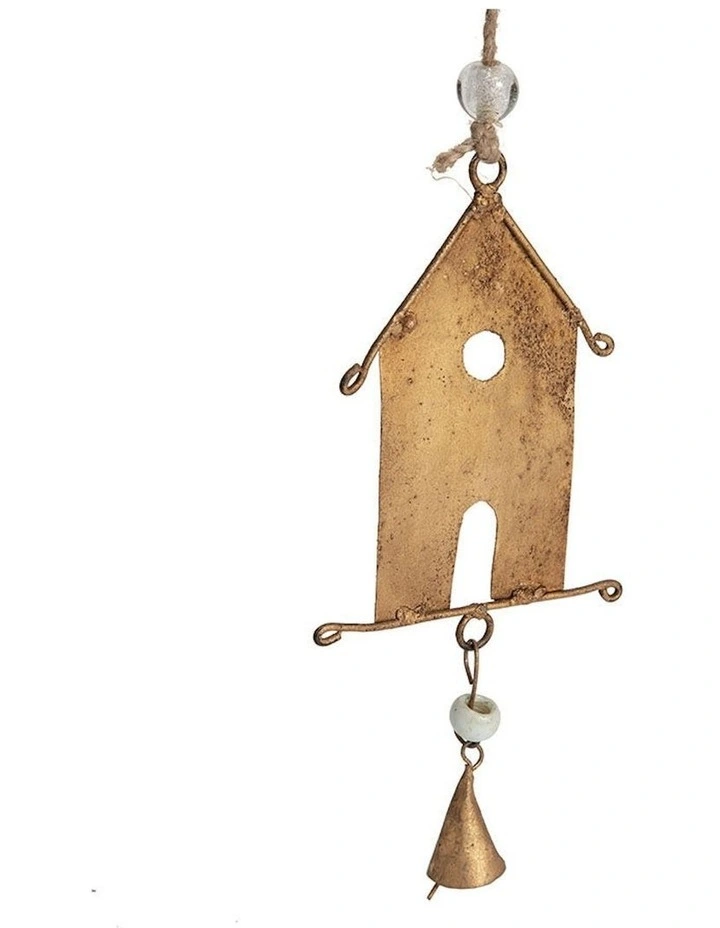 Bird Houses & Bells Hanging Decor in Burnt Gold
