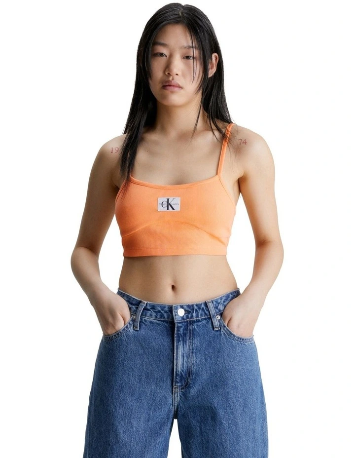 Badge Rib Bralette Top in Crushed Orange