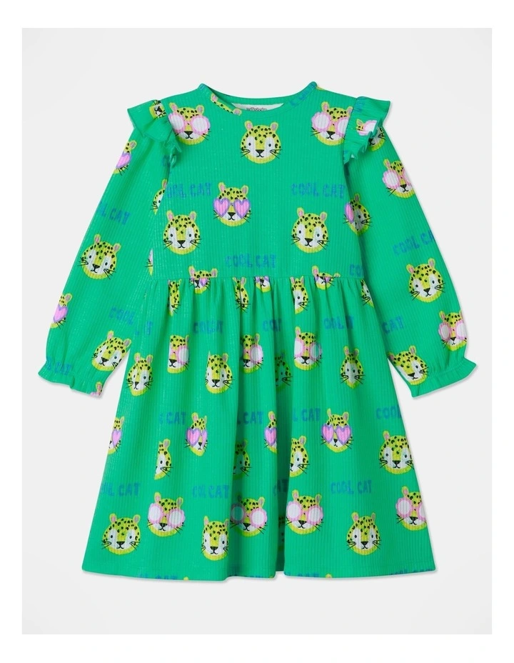 Cool Cat Rib Skater Dress in Green