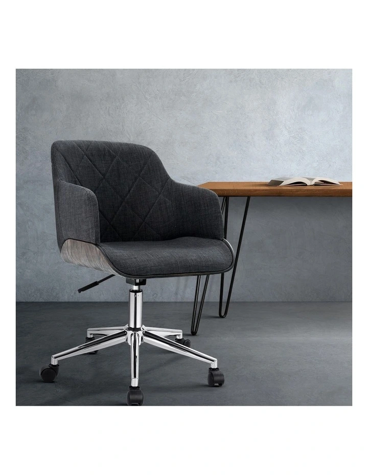 Wooden Office Chair Fabric Seat in Grey