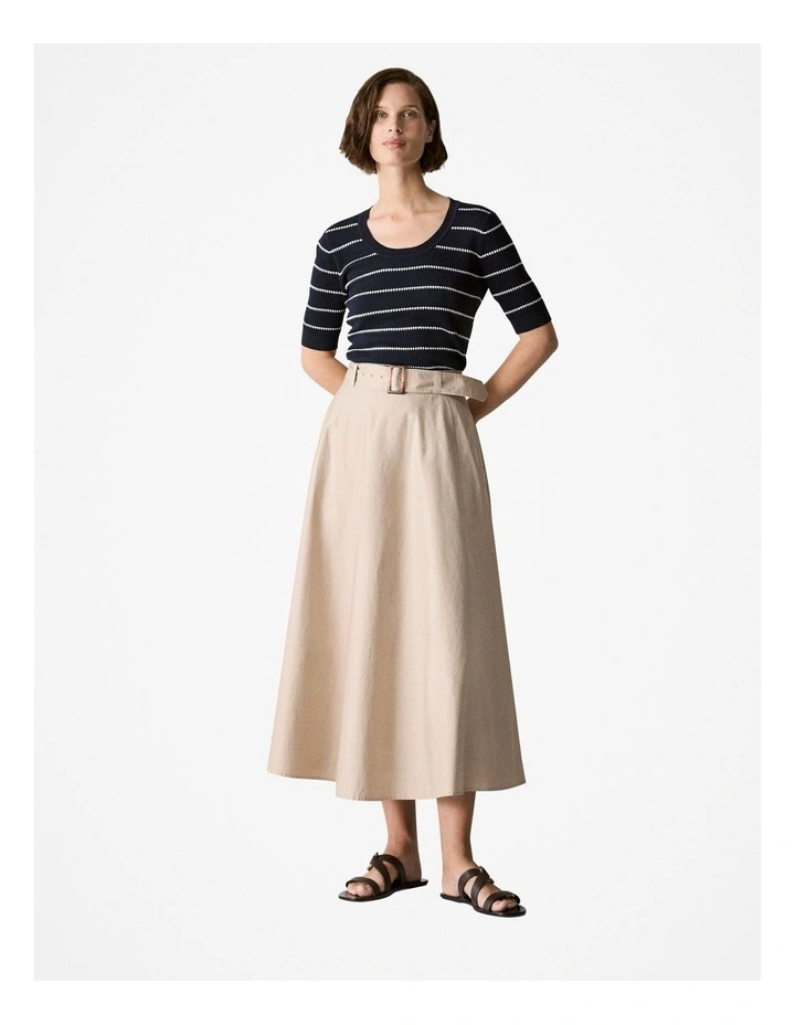 Merino Stripe Crew Knit T-shirt in Night Sky