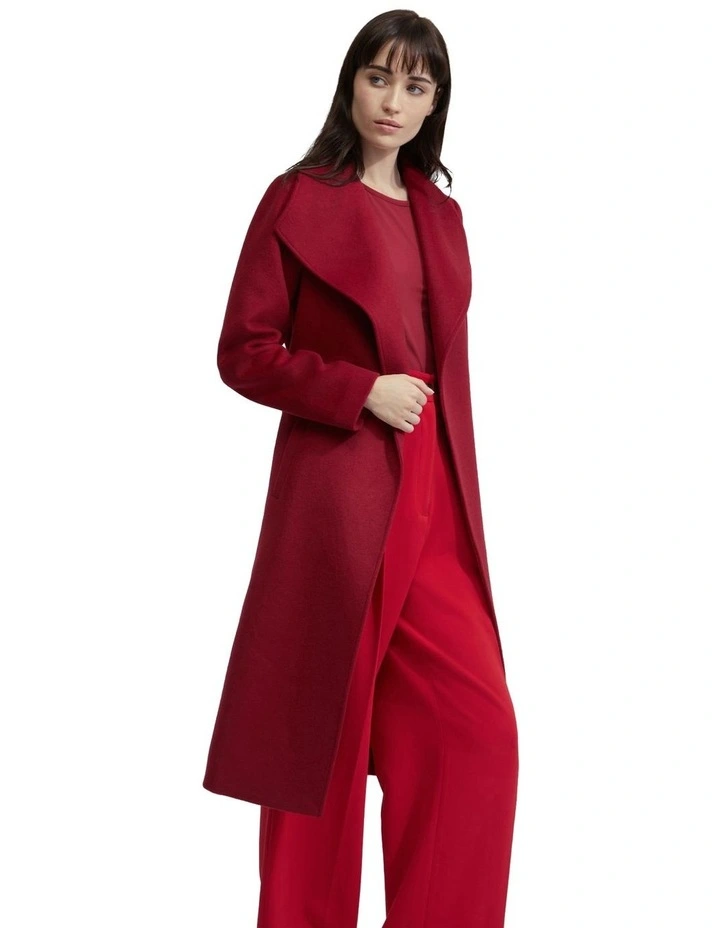 Gia Wool Rich Tie Waist Coat in Red