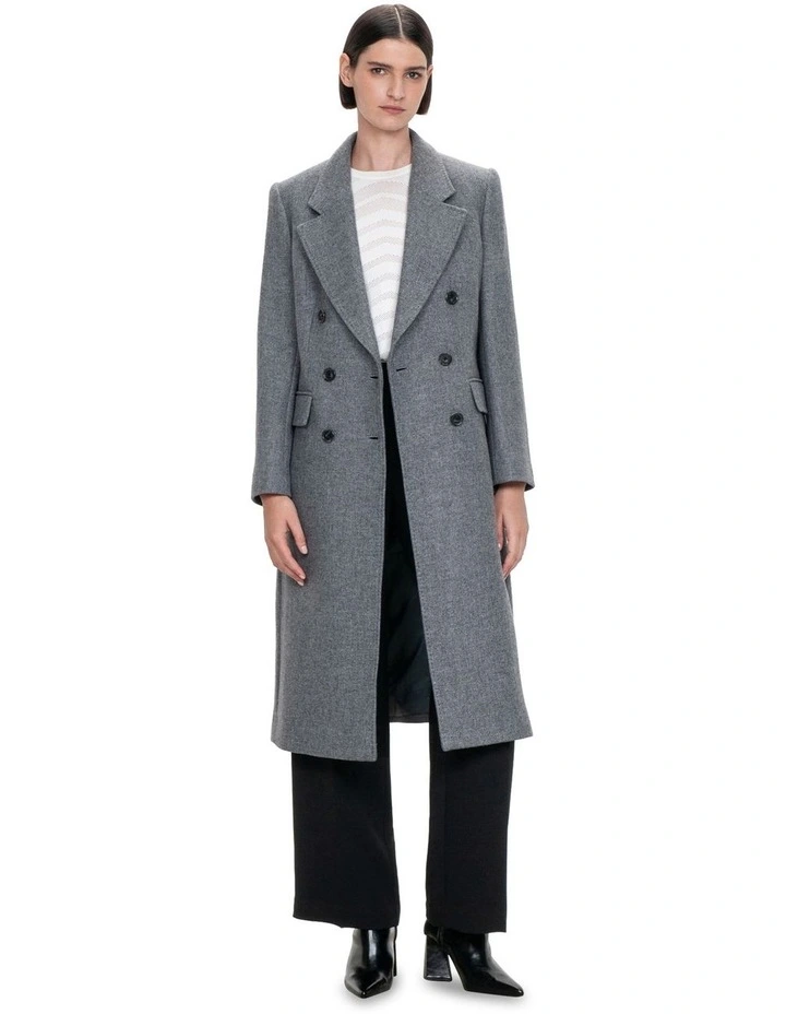 Light Double Breast Coat in Grey Melange
