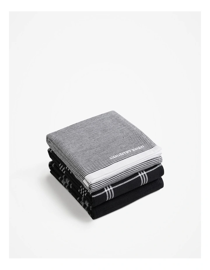 Xave Australian Cotton Tea Towel Pack Of 3 in Black