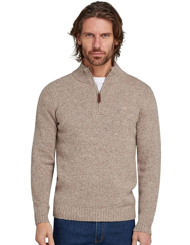 Chunky Fleck Quarter Zip Knit in Toast