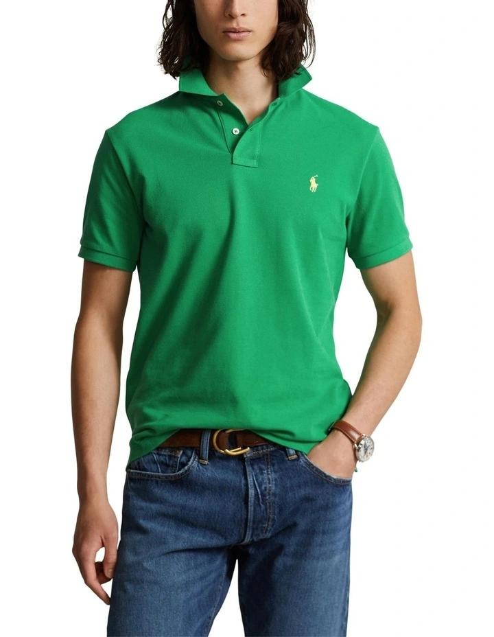 Custom Slim Fit Mesh Polo Shirt in Green
