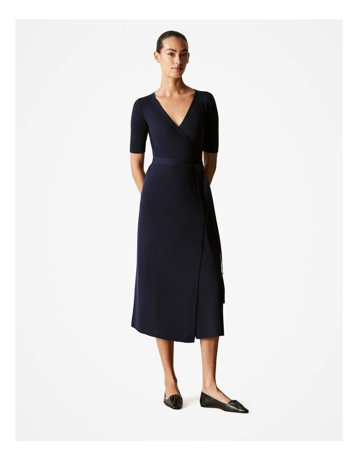 Merino Blend Wrap Knit Dress in Night Sky