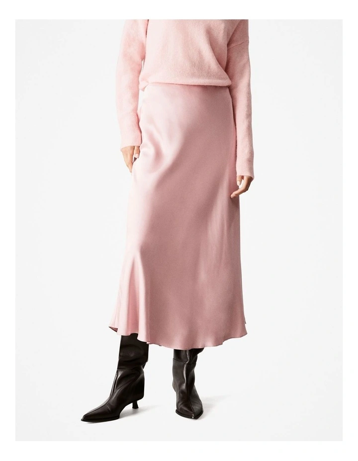 Satin Slip Skirt in Blush Pink