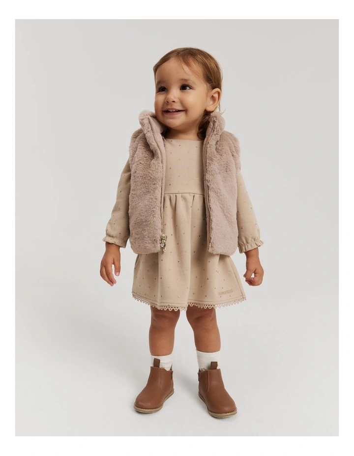 Reversible Faux Fur Vest in Mushroom