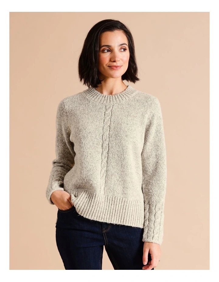 Recycled Polyester Blend Cable Cuff Jumper In Neutral
