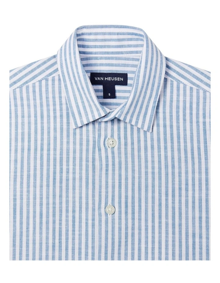 Junior Fit Short Sleeve Stripe Shirt (3-7 Years) in Blue
