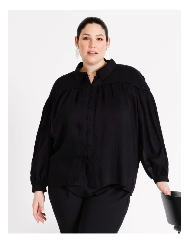 Pintuck Detail Long Sleeve Shirt in Black