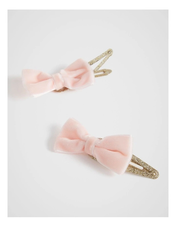 Glitter Velvet Bow Snaps in Dusty Rose