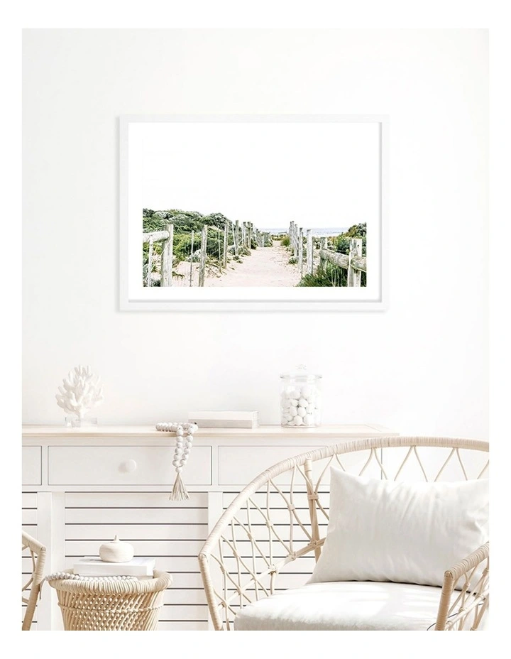 Australian Made Sandy Path 1 Art Print A2 in White Frame