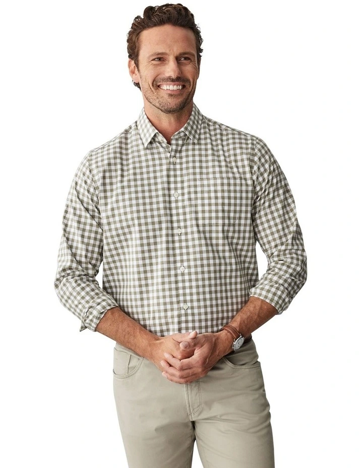 Easy Care Melange Gingham Long Sleeve Shirt in Sage