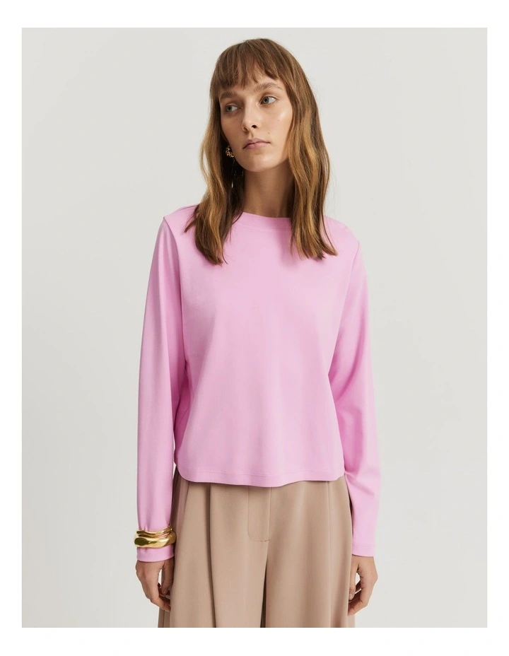 Australian Cotton Slim Fit Long Sleeve Top in Rosetta