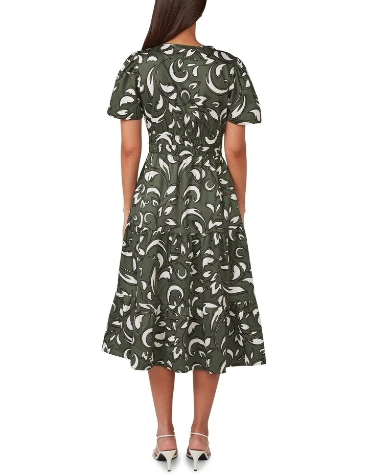 Cross Placket Dress in Green/White