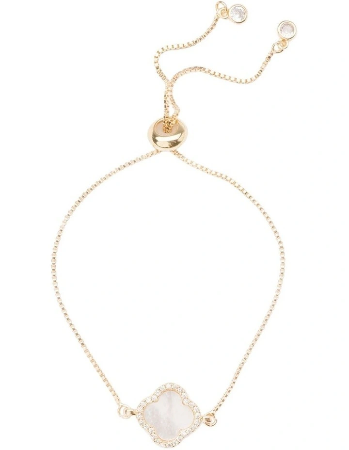 Mother Of Pearl Clover Bracelet in Light Gold