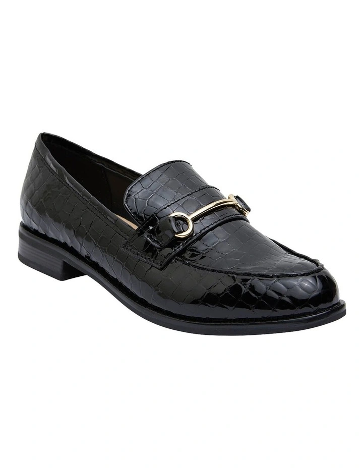 Paragon Flat Shoes in Black Patent Croc Leather