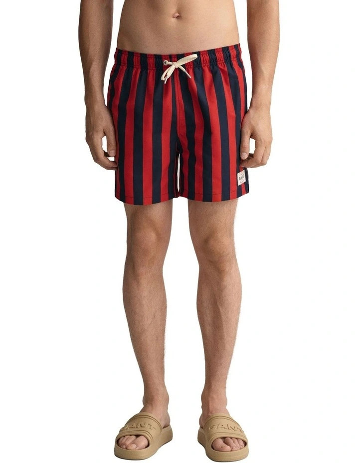 Classic Fit Block Stripe Swim Shorts in Ruby Red