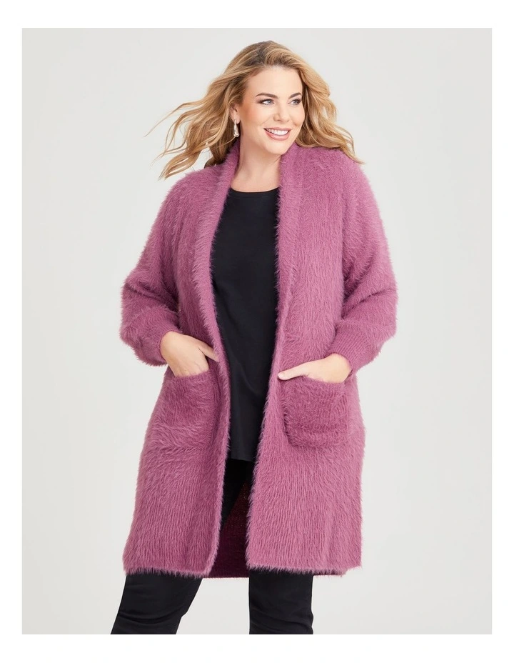 Fluffy Knit Cosy Cardigan in Tea Rose