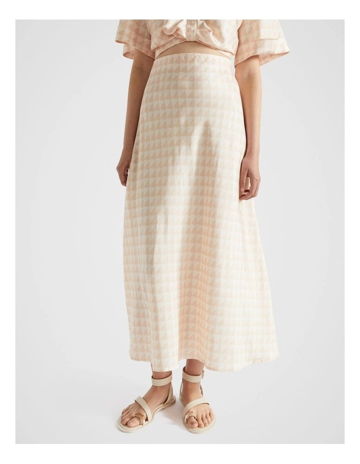 Satin Geo Skirt in Soft Wheat Geo