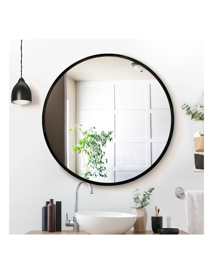 Round Framed Wall Mirror 90cm in Black