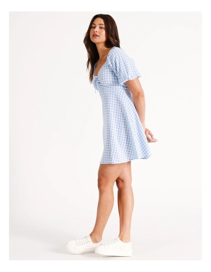 Linen Ruched Front Dress in Light Blue