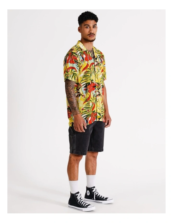 Hot Tamale Print Short Sleeve Rayon Shirt in Green
