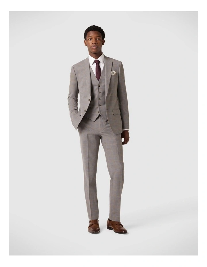 Slim Stretch Wool Blend Tailored Jacket in Grey Check