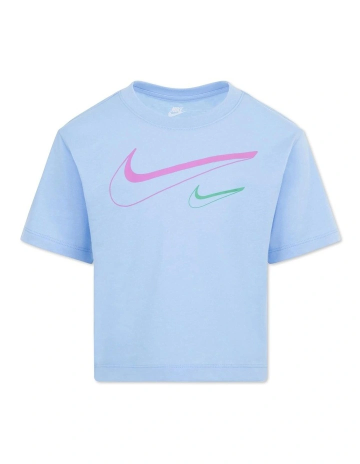 Swoosh Logo Boxy Tee in Blue