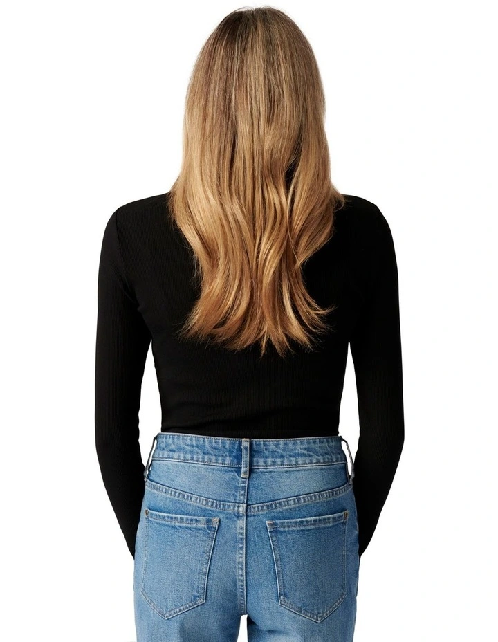 Winona Rib Long Sleeve Top in Black