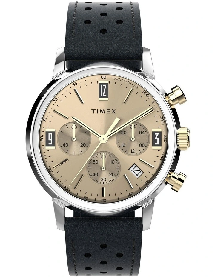 Marlin Chrono Leather Watch in Black