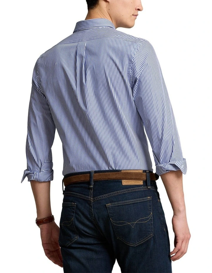 Slim Fit Striped Stretch Poplin Shirt in Blue