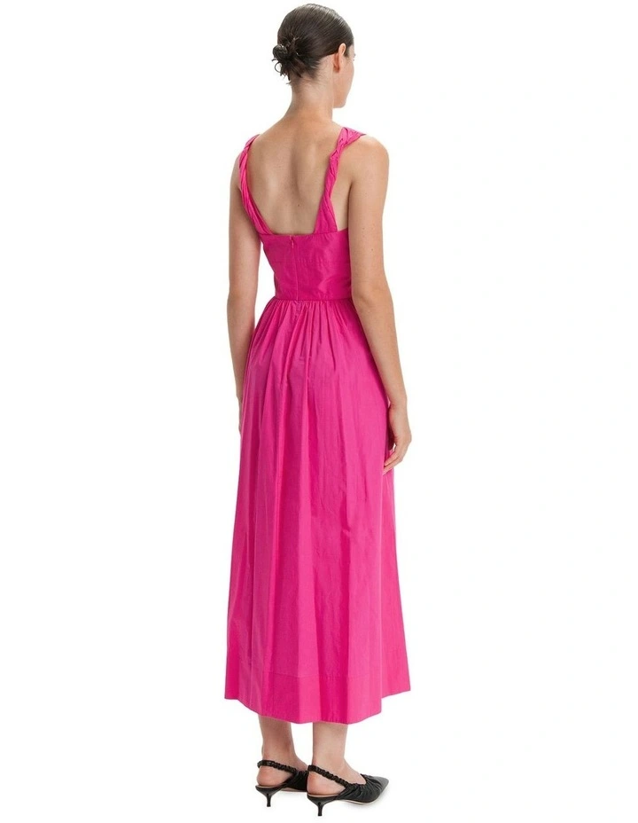 Twist Strap Cotton Midi Dress in Pink