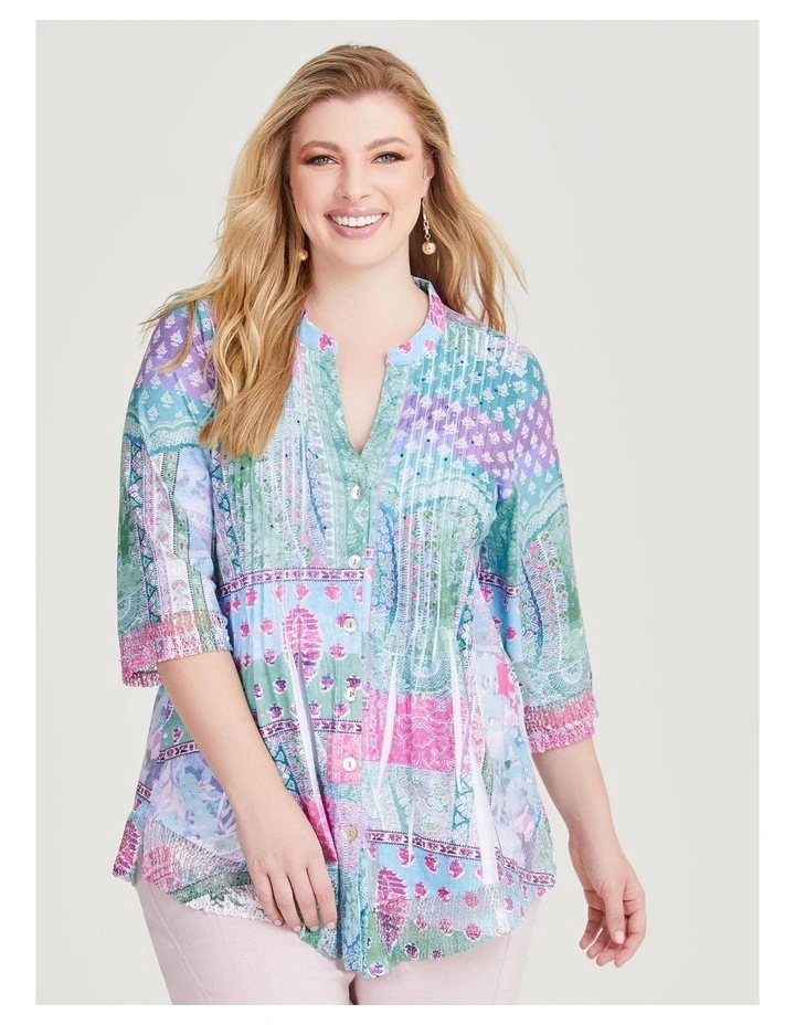 Patchwork Sparkle Knit Shirt in Print