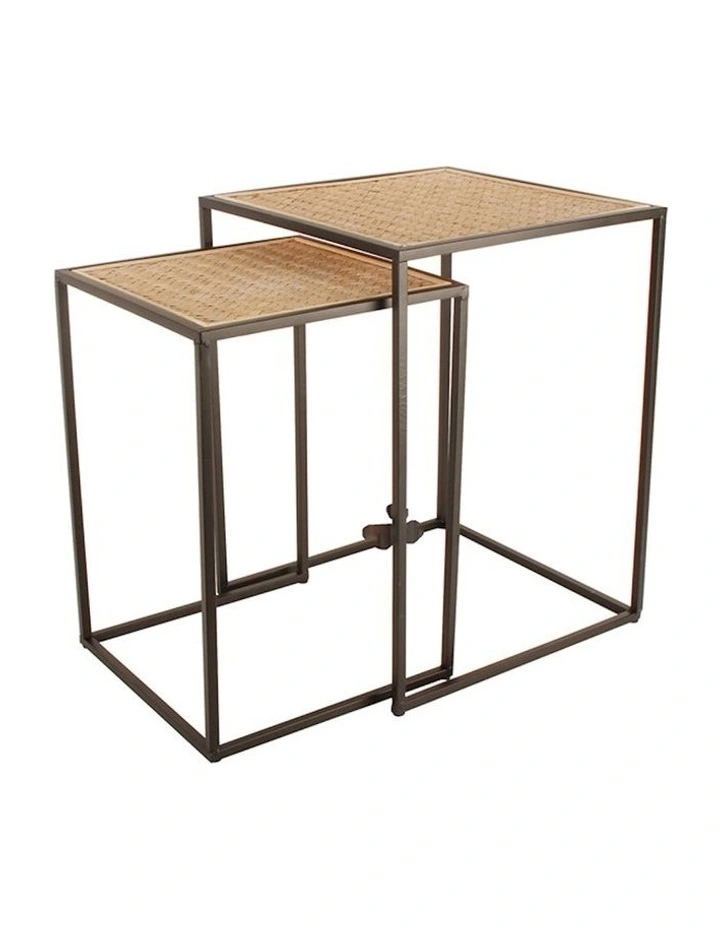 Hendrix Rattan Side Table 2 Piece 50/57cm in Black