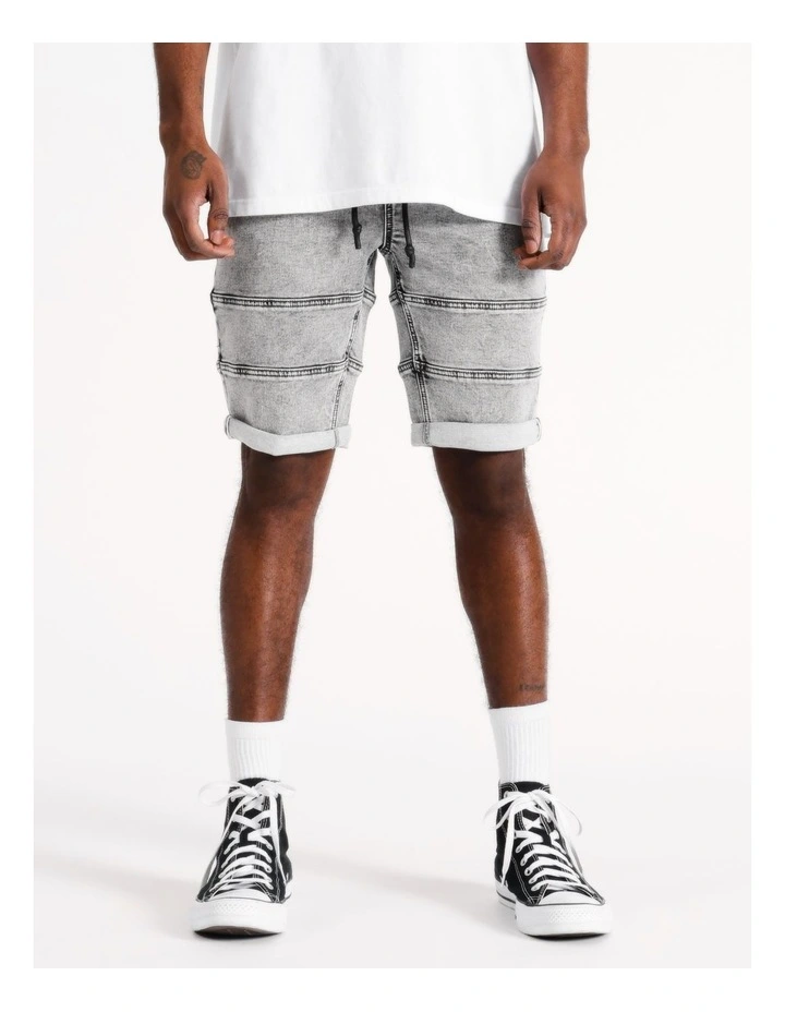 Khong Pull on Knit Denim Short in Charcoal